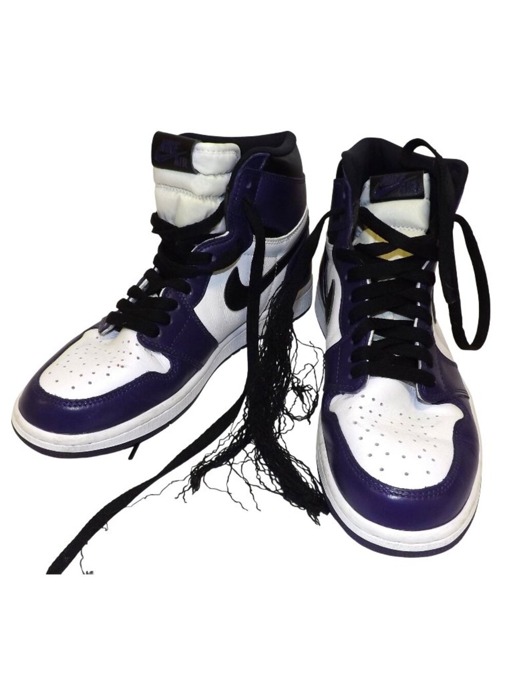 Air Jordan 1 Retro High Court Purple Black/White Mens Sneakers 9.5 Damaged Laces